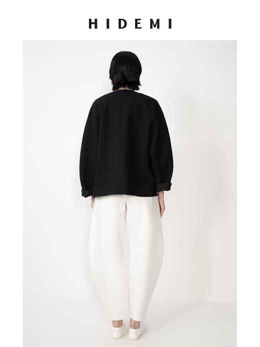 HIDEMI简约无领嵌条拼接弧形袖廓形感西装外套 商品图3