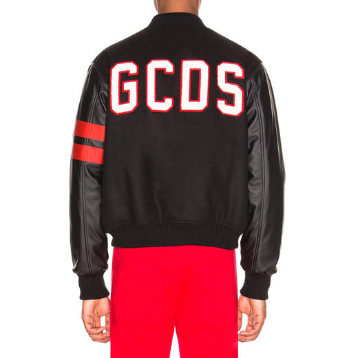 GCDS 男士字母徽标刺绣棉质拉链外套 黑色 ACC94U040063 BLACK 商品图2