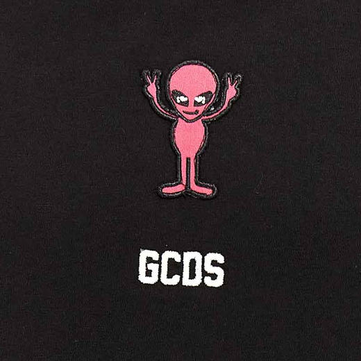 GCDS 男士外星人徽标贴花棉质短袖T恤 黑色 FW23M13067302 商品图3