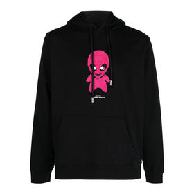 GCDS 男士外星人徽标连帽长袖卫衣 黑色 FW23M10019102