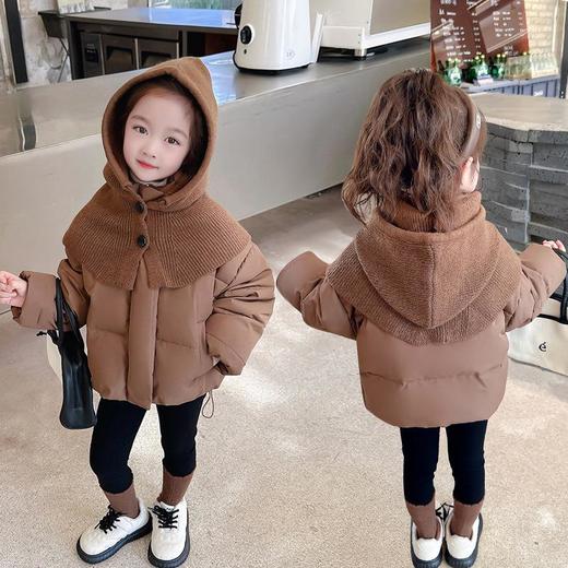 韩国儿童装女童冬装毛线可拆卸帽子羽绒服不透风外套洋气童装 商品图2
