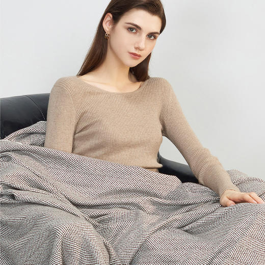 【纯羊绒人字纹羊绒毯】羊绒世家100%山羊绒羊绒毯舒适保暖空调保温毯子 商品图2