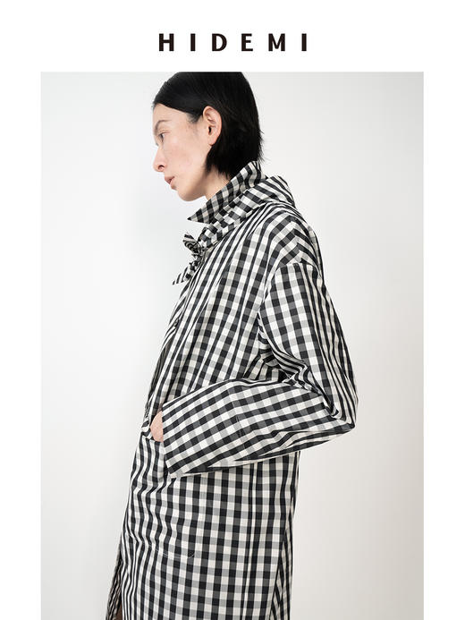 HIDEMI黑白格纹极简设计感长款风衣套装 商品图7