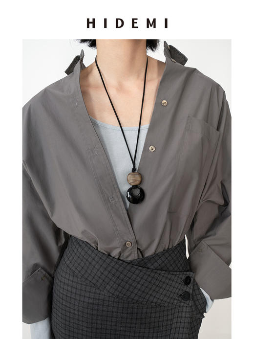 HIDEMI宽松蝙蝠袖翻领大廓形衬衫 商品图10