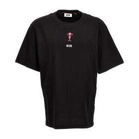 GCDS 男士外星人徽标贴花棉质短袖T恤 黑色 FW23M13067302