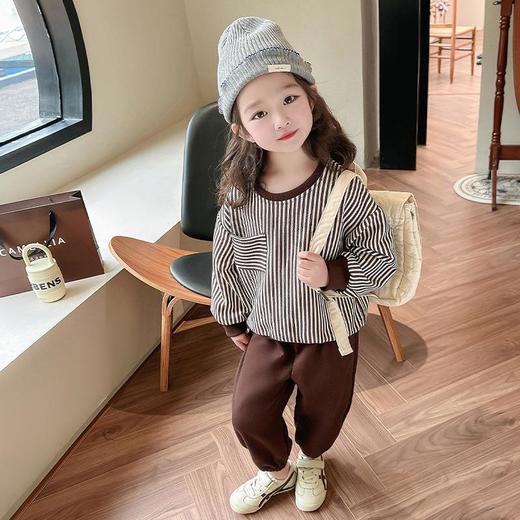 男女童贴袋竖条套装2024春季新款韩版两件套洋气休闲童装 商品图1