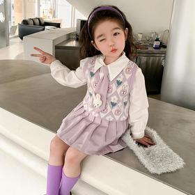 女童毛衣马甲衬衣三件套2024春季新款韩版套装洋气童装潮