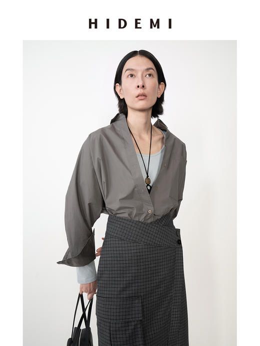 HIDEMI宽松蝙蝠袖翻领大廓形衬衫 商品图9