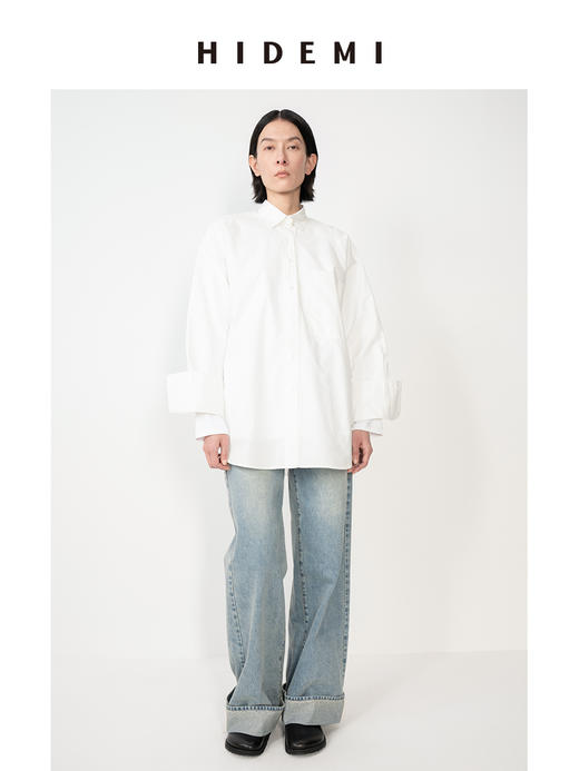 HIDEMI宽松蝙蝠袖翻领大廓形衬衫 商品图1