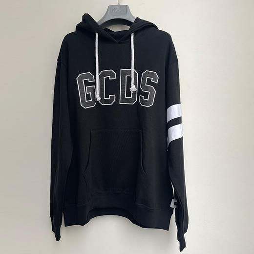 GCDS 男士字母徽标棉质长袖连帽卫衣 黑色 AU020030 NERO 商品图0