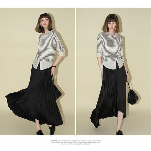 COCOBELLA优雅气质不规则大摆百褶裙女秋重工压褶半身裙HS0006B 商品图2