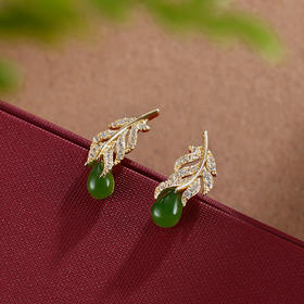 子佩集S925银【在水春痕】耳钉【AS00917】青玉镀金2402