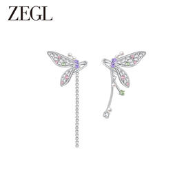 ZEGL设计师印象花园系列蜻蜓蝴蝶耳环女耳骨夹人造珍珠无耳洞耳夹