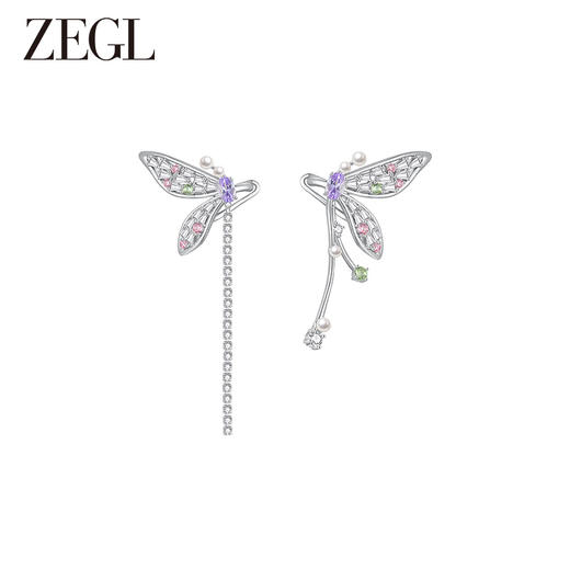 ZEGL设计师印象花园系列蜻蜓蝴蝶耳环女耳骨夹人造珍珠无耳洞耳夹 商品图0