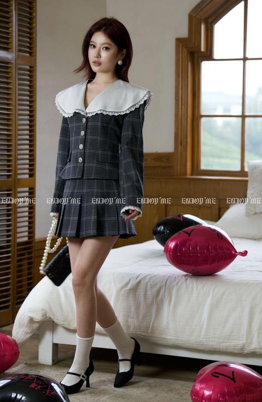 【门店同款】ENJOY春季格纹撞色领半裙套装 155945308 商品图1