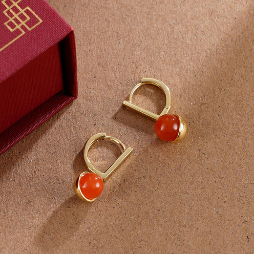 子佩集S925银【燃藻】耳环【AS00419】红玛瑙镀金扣环耳圈2402 商品图2