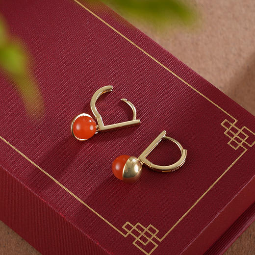子佩集S925银【燃藻】耳环【AS00419】红玛瑙镀金扣环耳圈2402 商品图1