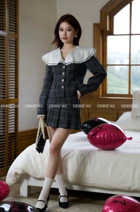 【门店同款】ENJOY春季格纹撞色领半裙套装 155945308