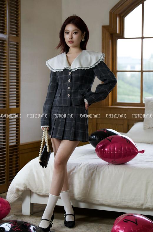 【门店同款】ENJOY春季格纹撞色领半裙套装 155945308 商品图0