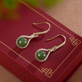 子佩集S925银【千姿】耳钉【AS01002】青玉镀金2402