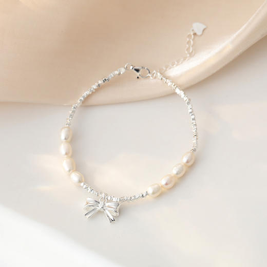 【结爱】S925银珍珠蝴蝶结碎银手链【JHY-A000963Y】 商品图2