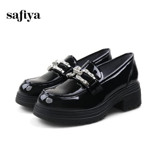 Safiya/索菲娅2024春季学院风金属扣粗跟漆皮英伦厚底乐福鞋 SF41112139 商品图5