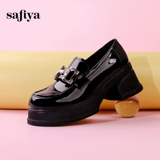 Safiya/索菲娅2024春季小个子增高英伦漆皮高跟厚底乐福鞋 SF41112406 商品图4