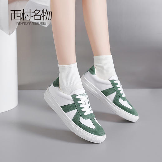 西村名物2024春夏新品真皮软底运动轻便休闲复古德训鞋女鞋T24AM11371 商品图2