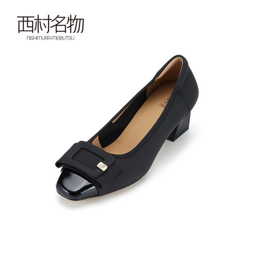 西村名物2023春季新品真皮法式气质粗跟时髦方头浅口单鞋女X24AE10191 商品图1