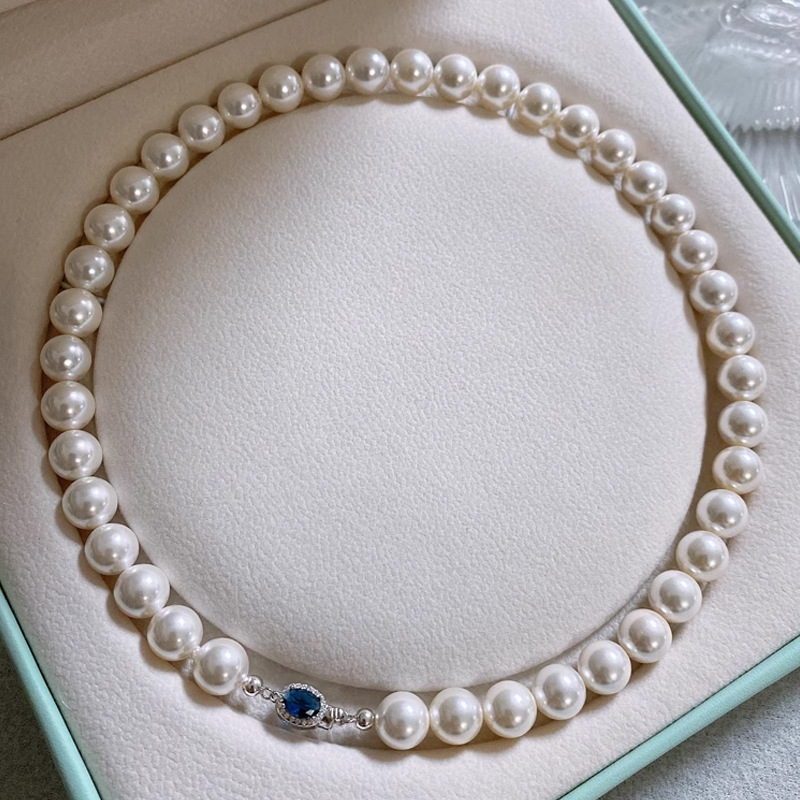 雀说 蓝水晶石澳白施家珍珠项链高级感新中式串珠毛衣链女百搭4ZF-012901