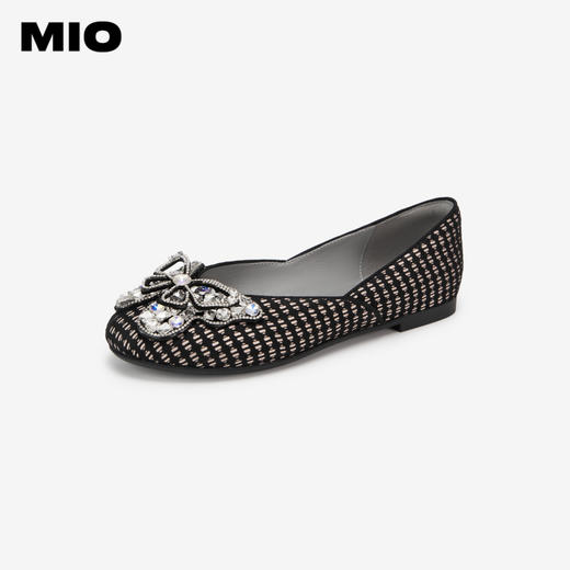 MIO米奥春季圆头平跟时髦小单鞋闪钻蝴蝶俏皮浅口单鞋女鞋M241440806 商品图1