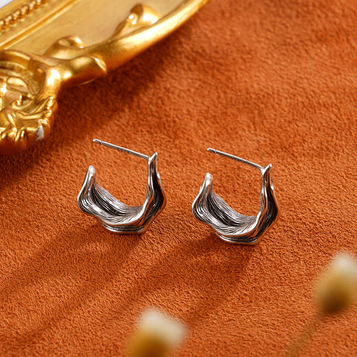 子佩集925银【云暮】耳钉【RSE1014】扣环耳圈2402 商品图0