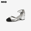 MIO米奥夏季圆头高跟气质凉鞋一字带珍珠链条时装凉鞋女M242223983 商品缩略图0