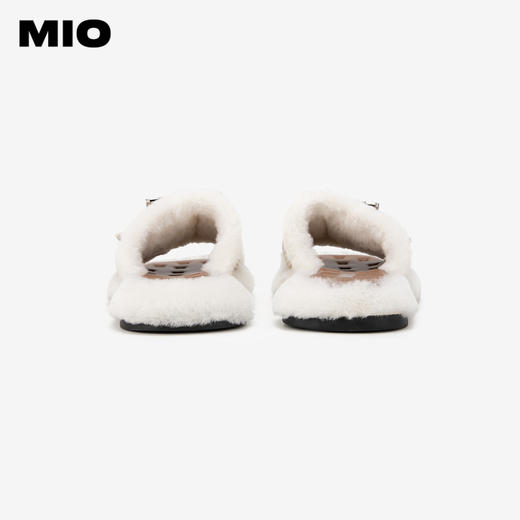 MIO米奥夏季低跟拖鞋方扣钻饰舒适慵懒一字拖毛毛拖女M243131920 商品图4