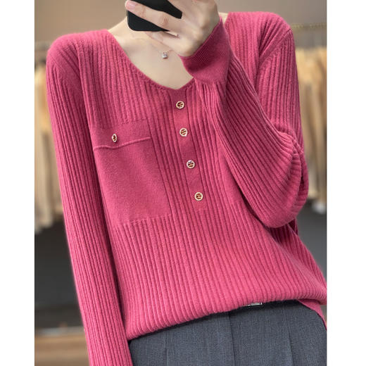 丁摩 羊毛混纺春秋新款V领针织衫女外穿毛衣宽松显瘦上衣内搭打底衫潮5ZF-063 商品图1