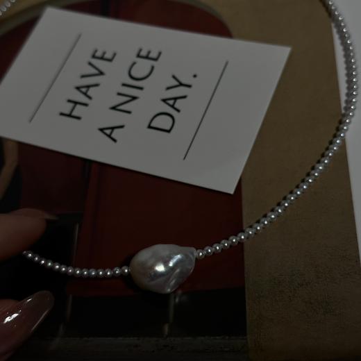 甄珠贝 淡水大巴项链 约13mm+2-3mm精品mini ji光珍珠项链 商品图1