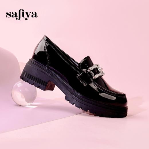 Safiya/索菲娅2024春季学院风金属扣粗跟漆皮英伦厚底乐福鞋 SF41112139 商品图3