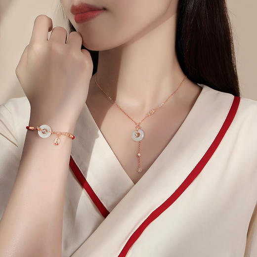 【平安喜鱼】S925银国潮平安扣和田玉锦鲤红绳手链【JHY-A000647M】 商品图2