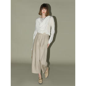 COCOBELLA静奢风高腰捏褶亚麻西裤九分哈伦裤休闲裤PA3019-2