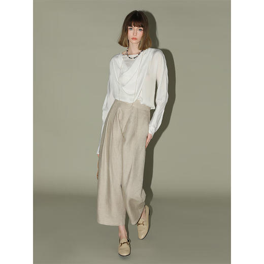 COCOBELLA静奢风高腰捏褶亚麻西裤九分哈伦裤休闲裤PA3019-2 商品图0