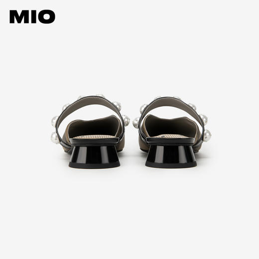 MIO米奥夏季尖头复古珍珠拖鞋圆跟时髦通勤包头拖女鞋M242240401 商品图4