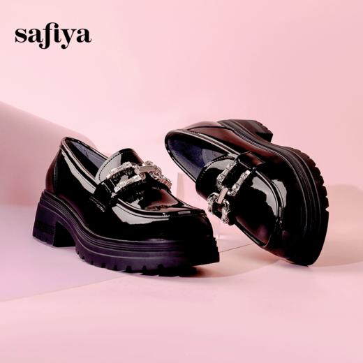 Safiya/索菲娅2024春季学院风金属扣粗跟漆皮英伦厚底乐福鞋 SF41112139 商品图2