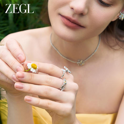 ZEGL设计师雏夏系列小雏菊蜜蜂戒指女简约可爱开口指环花朵食指戒 商品图3