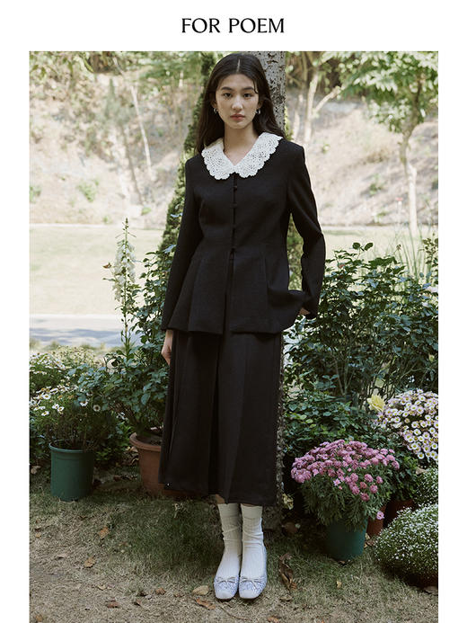 ForPoem 现货 24/SS原创设计可拆卸钩针翻领醋酸中长气质西装外套女 商品图2