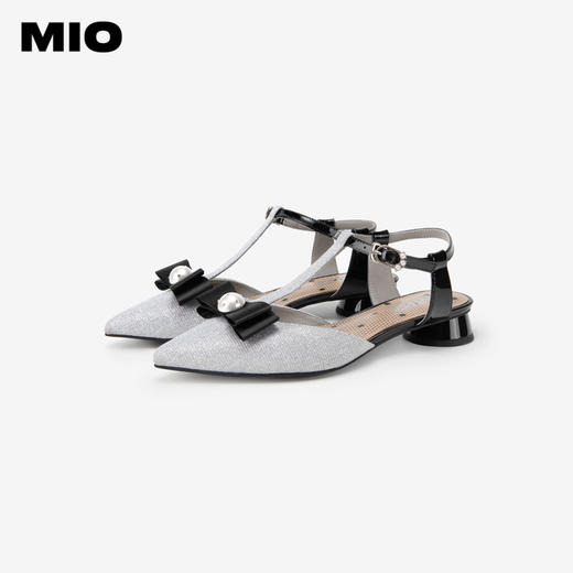 MIO米奥夏季尖头低圆跟时装凉鞋珍珠蝴蝶结通勤凉鞋女M242240406 商品图3