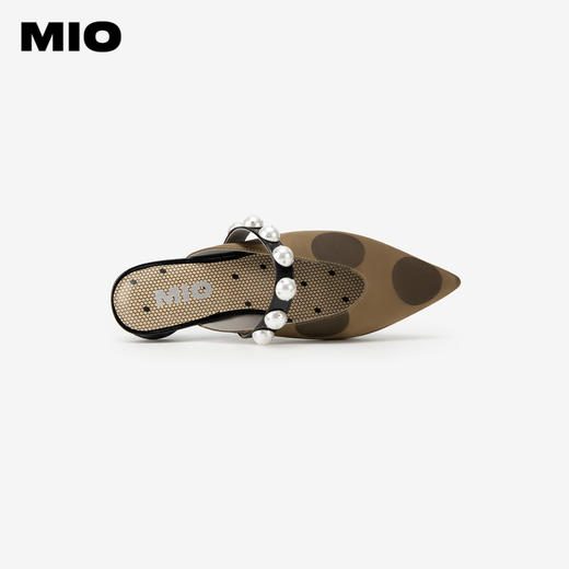 MIO米奥夏季尖头复古珍珠拖鞋圆跟时髦通勤包头拖女鞋M242240401 商品图2