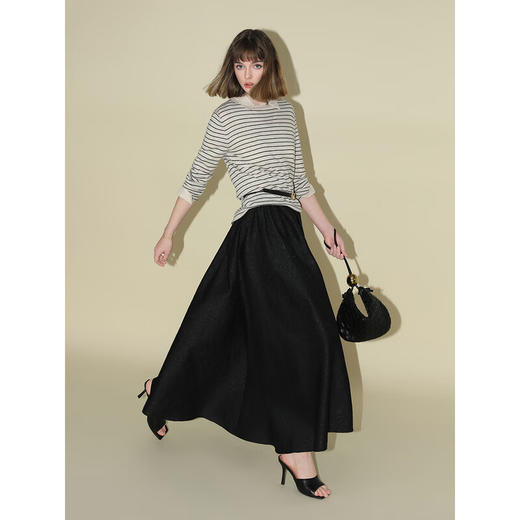 COCOBELLA暗纹提花肌理褶皱半身裙秋A字大摆遮胯蓬蓬裙HS7006 商品图2