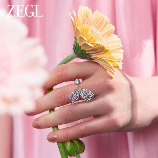 ZEGL设计师印象花园系列紫色蝴蝶戒指女小众高级感指环花朵食指戒 商品图6