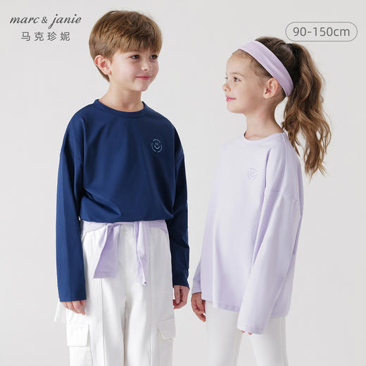 【速干防晒】马克珍妮男女童亲肤棉感运动T恤儿童春装上衣240295 商品图1