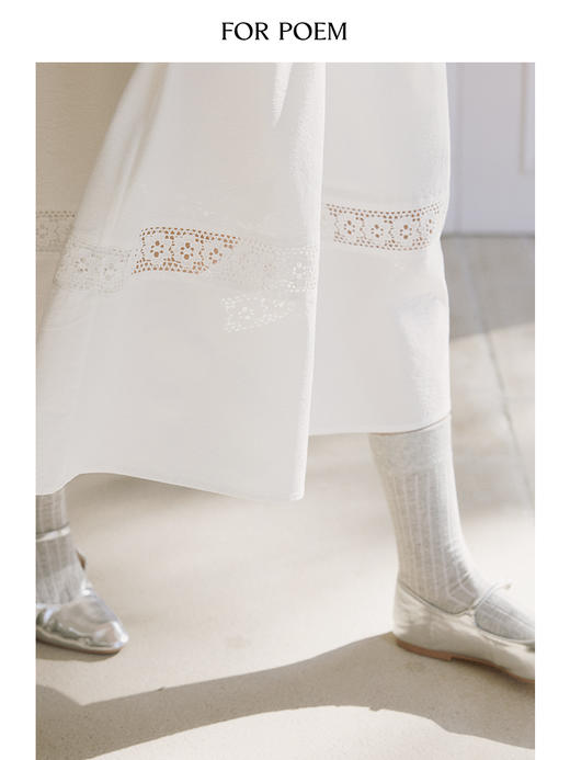 ForPoem 现货 24/SS原创设计气质镂空花边拼接白色A字半身裙女中长款 商品图2